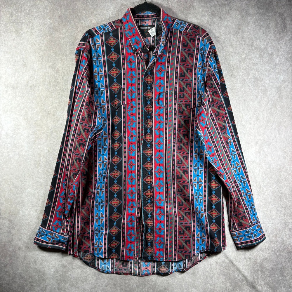 Frontier‎ Series Brushpopper Shirt Mens LT Multicolor Aztec Southwestern Western